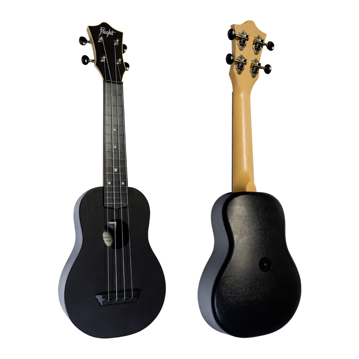 Flight TUS35E BK ukulele front and back views