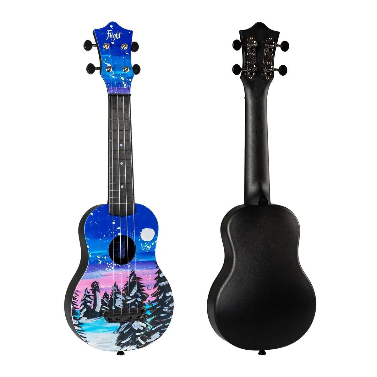 Flight UTS-42 Snow ukulele front and back views