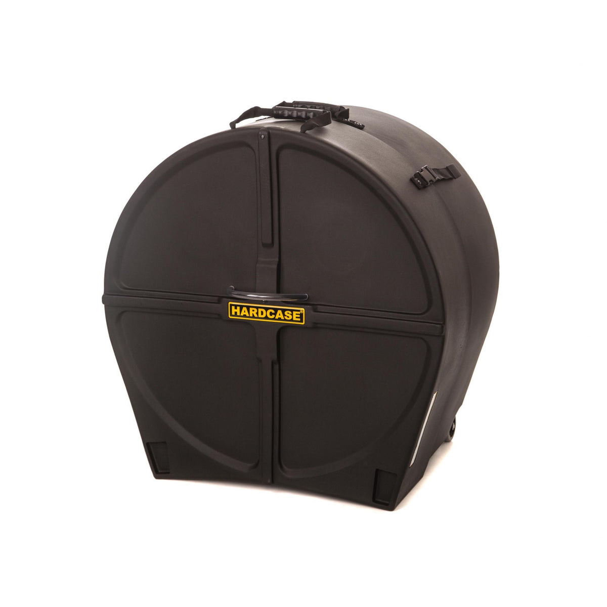 Hardcase HN26B 26 colių juodas didžiojo būgno dėklas su ratukais baltame fone