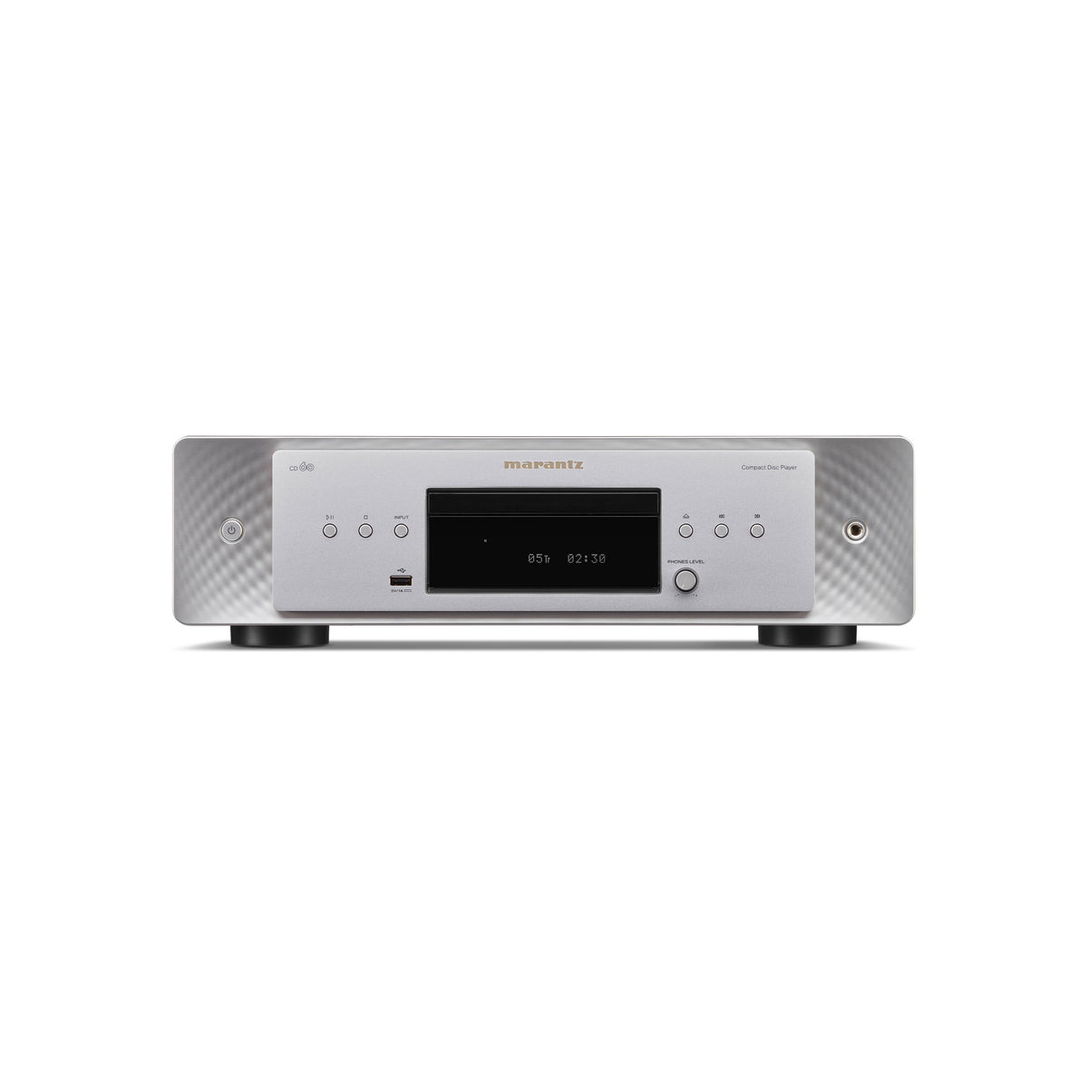 Marantz CD 60 sidabrinės ir auksinės spalvos CD grotuvas iš priekio