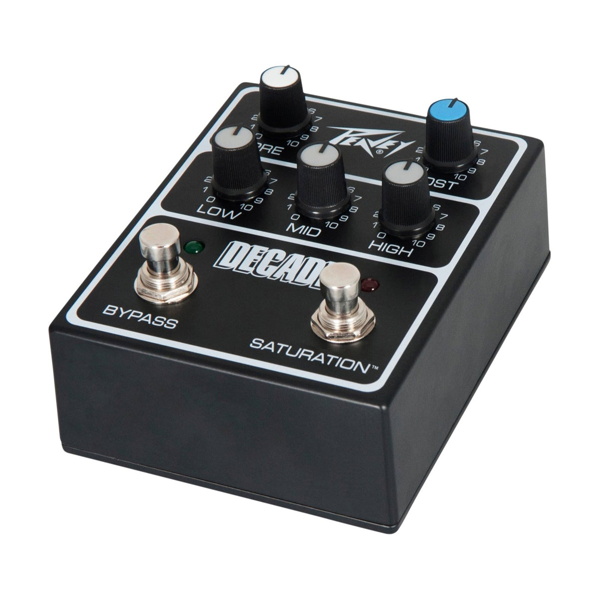 Peavey Decade gitaros efektų pedalas, valdikliai ir korpusas iš vieno kampo