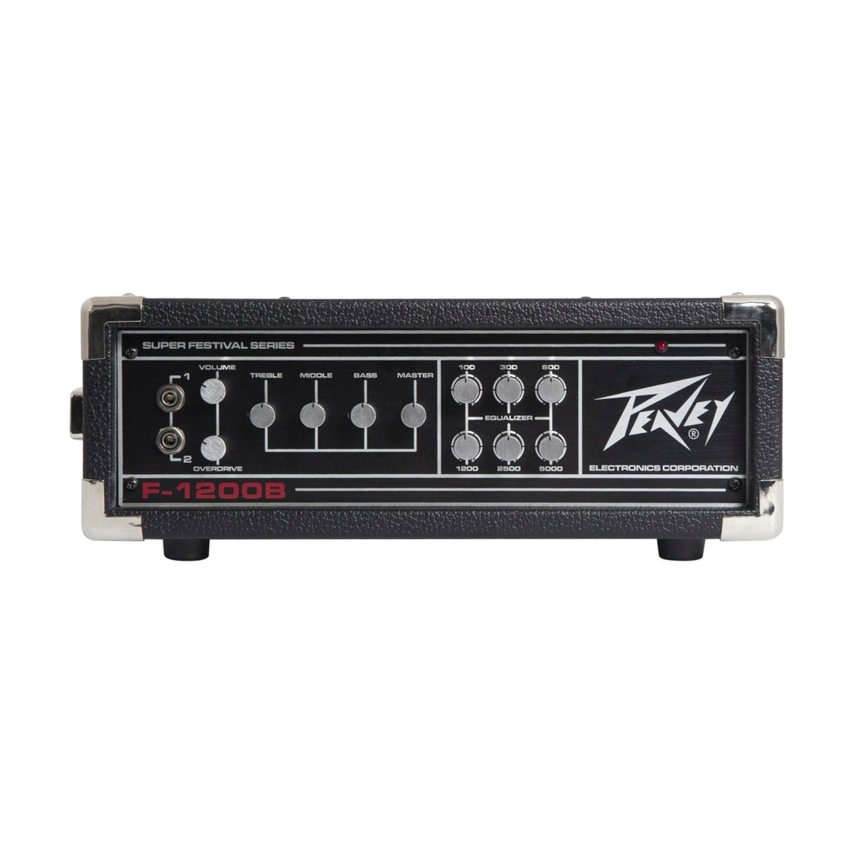 Peavey F-1200B bosinės gitaros stiprintuvas, priekinė dalis ir korpusas iš nedidelio kampo