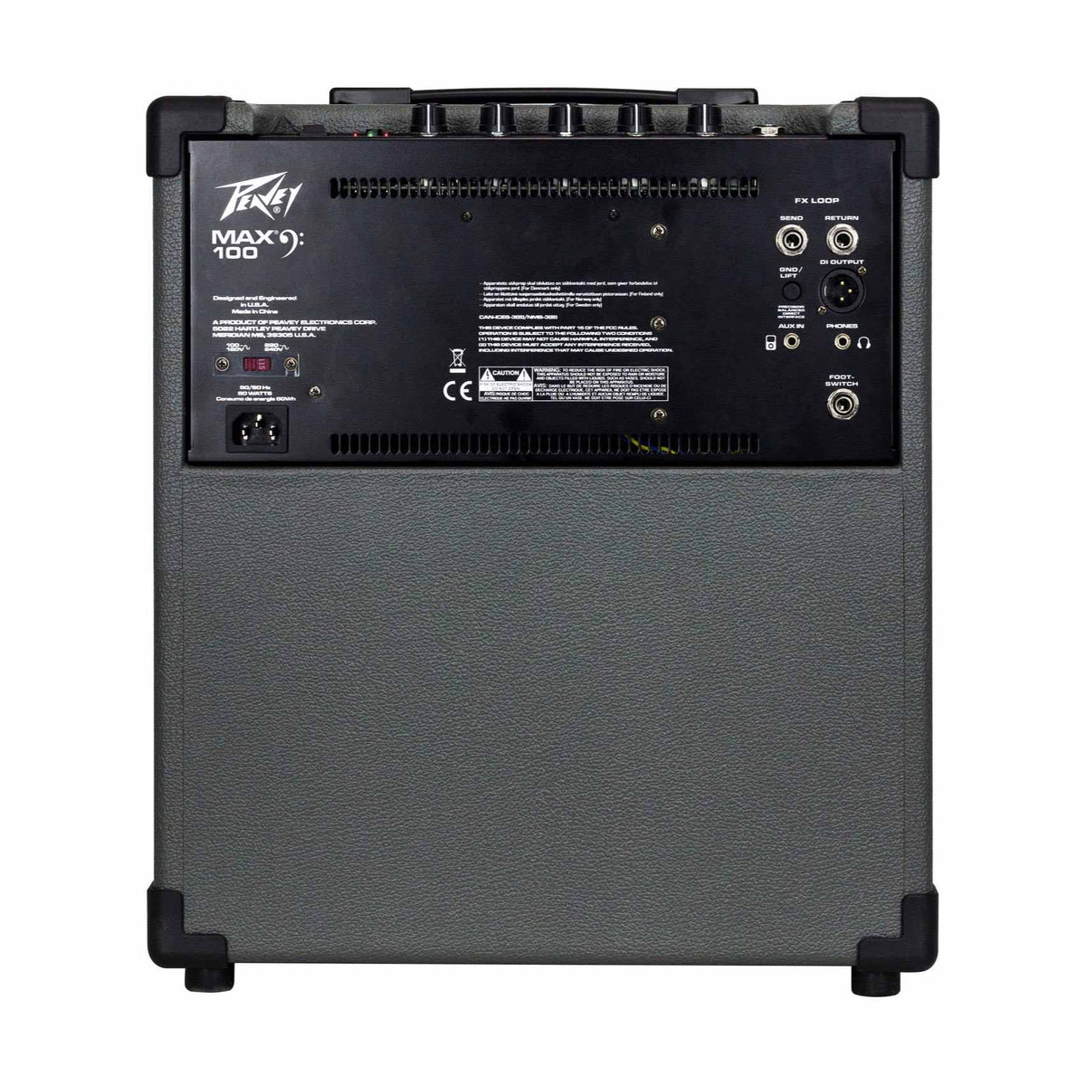 Peavey MAX 100 bosinės gitaros stiprintuvas, galinė dalis ir jungtys