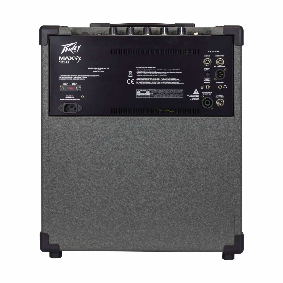 Peavey MAX 150 bosinės gitaros stiprintuvas, galinė dalis ir jungtys
