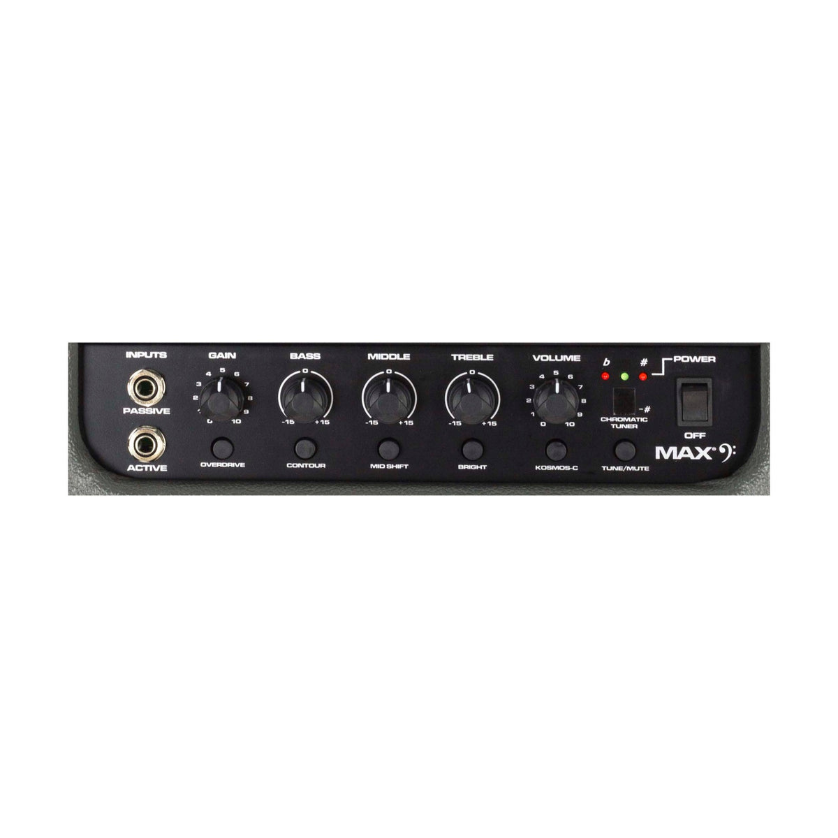 Peavey MAX 150 bosinės gitaros stiprintuvas, reguliatorių skydelis
