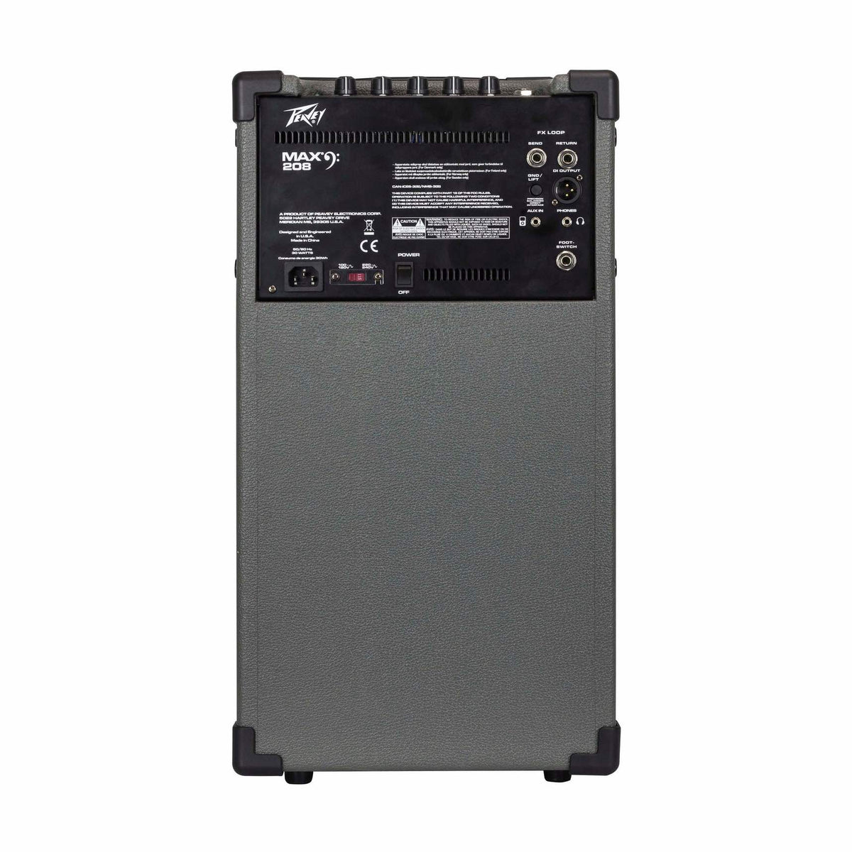 Peavey MAX 208 bosinės gitaros stiprintuvas, galinė dalis ir jungtys