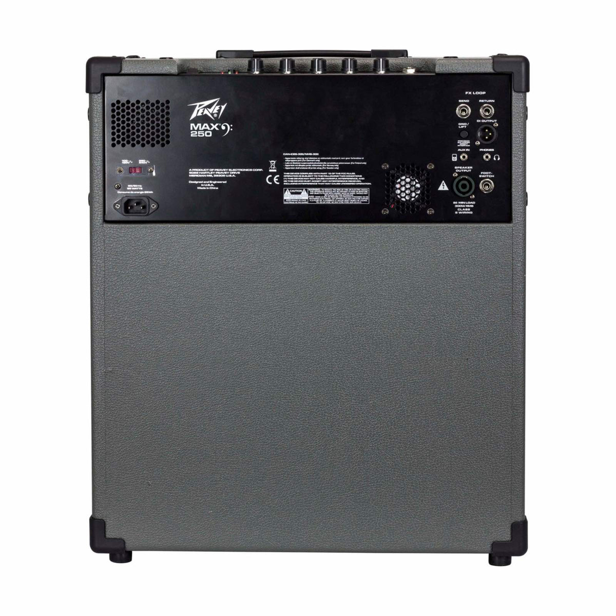 Peavey MAX 250 bosinės gitaros stiprintuvas, galinė dalis ir jungtys