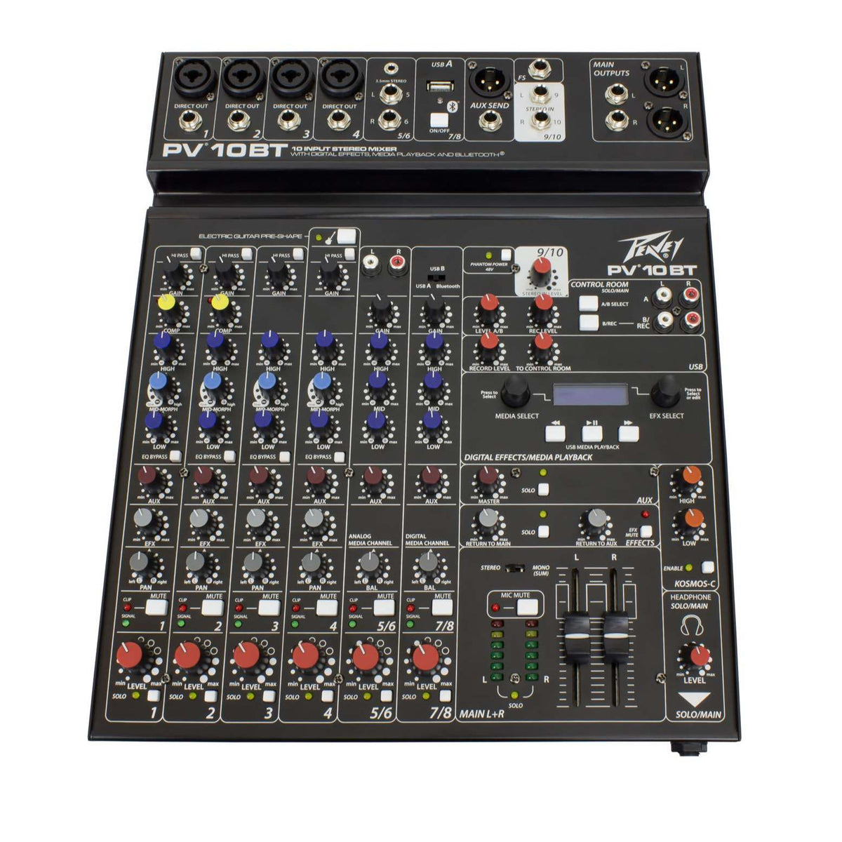 Peavey PV 10 BT analoginis mikšerinis pultas, valdymo skydelis iš viršaus