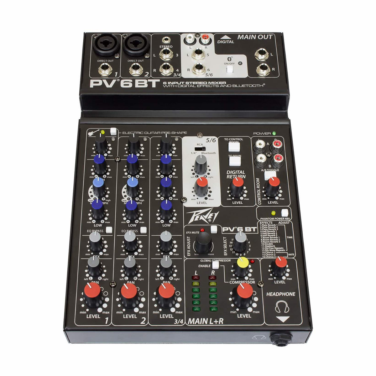 Peavey PV 6 BT analoginis mikšerinis pultas, priekinė dalis