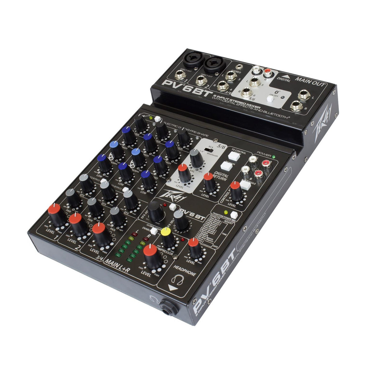 Peavey PV 6 BT analoginis mikšerinis pultas, korpuso vaizdas iš vienos pusės
