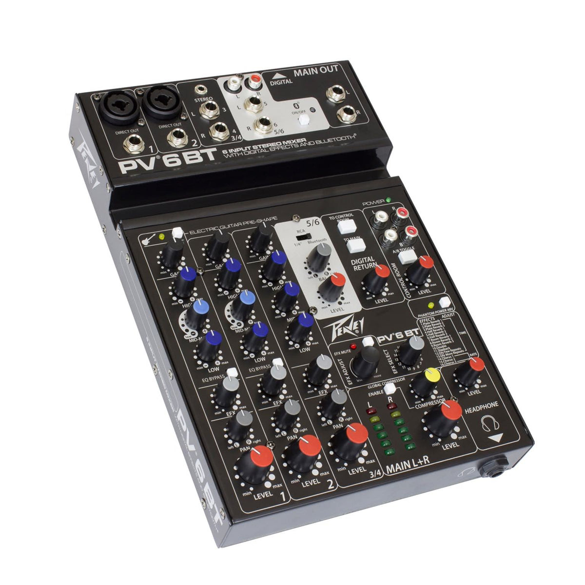Peavey PV 6 BT analoginis mikšerinis pultas, korpuso vaizdas iš kitos pusės