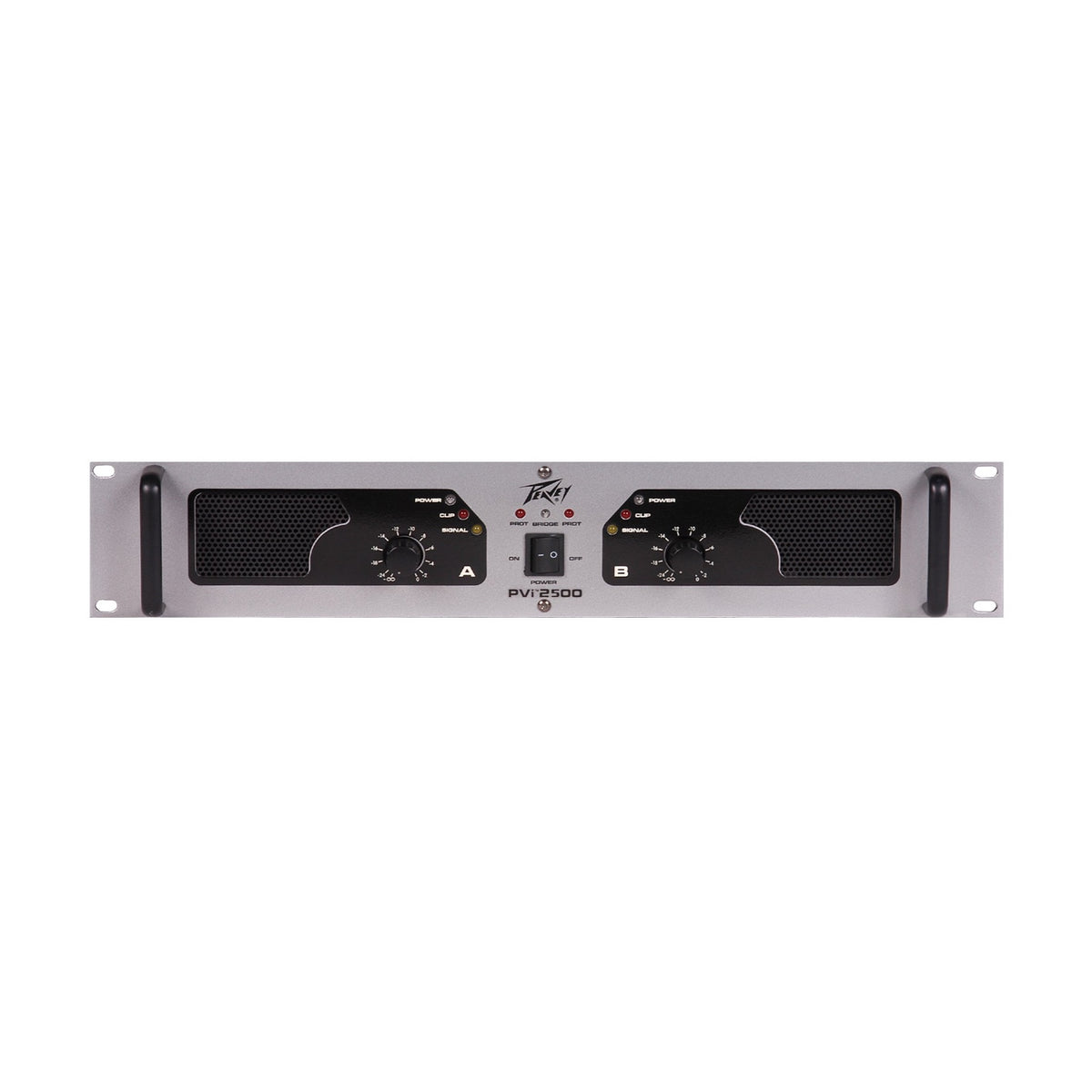 Peavey PVi 2500 garso stiprintuvas, priekinis skydelis ir lygio reguliatoriai