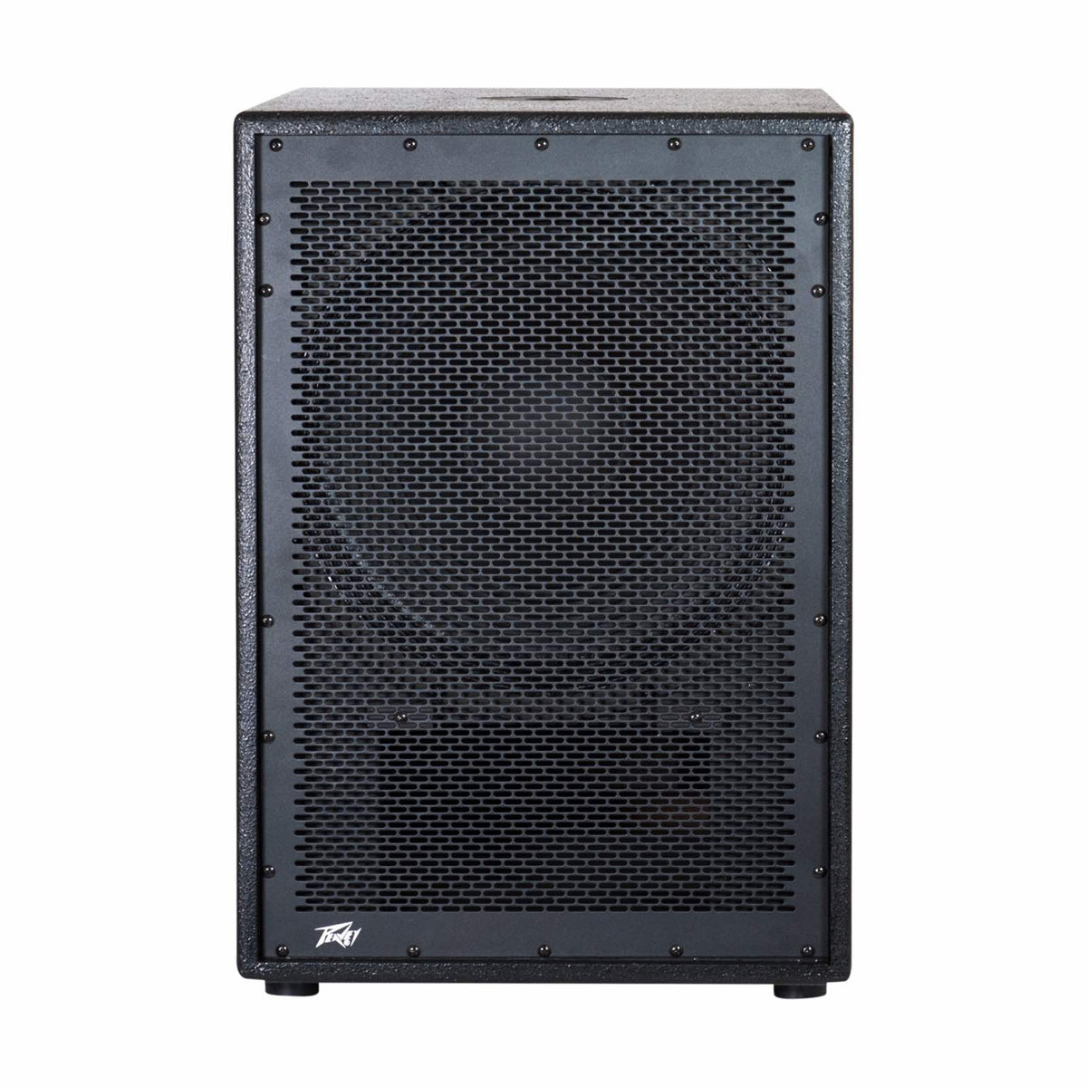 Peavey PVs 15 aktyvi žemų dažnių kolonėlė, priekinė dalis ir garsiakalbių grotelės