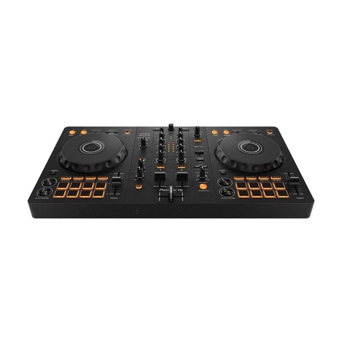 Pioneer DJ DDJ-FLX4 DJ controller, front angled control-panel view