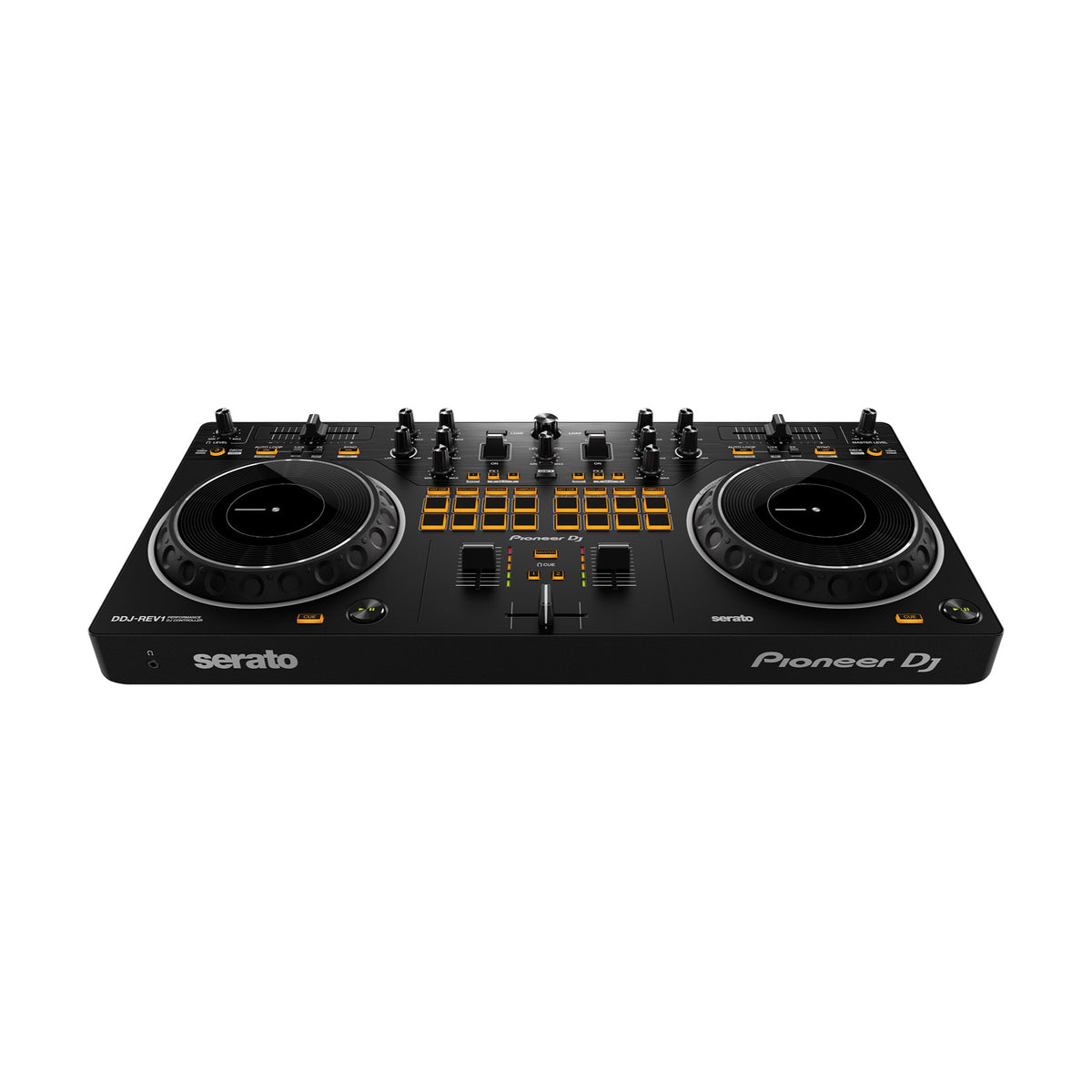 Pioneer DJ DDJ-REV1 DJ kontroleris, priekinis valdymo skydelio vaizdas kampu