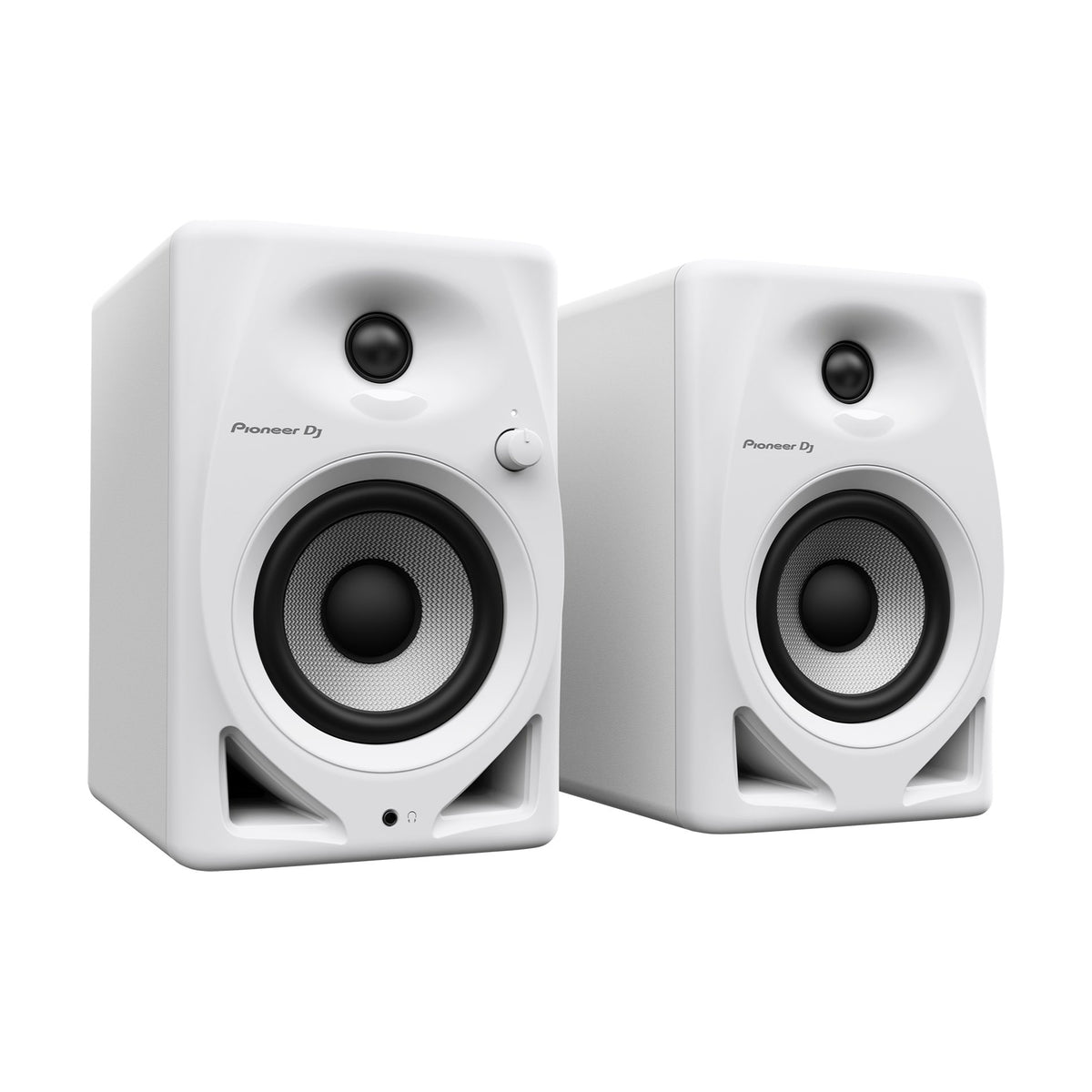 Pioneer DJ DM-40D-W active speakers, angled view of the pair