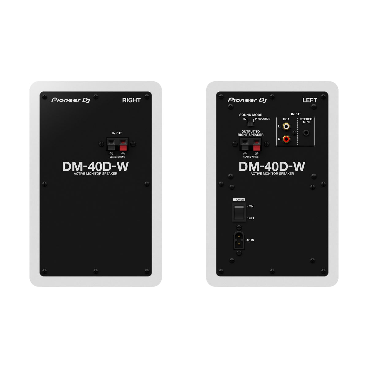 Pioneer DJ DM-40D-W active speakers, rear connections and settings