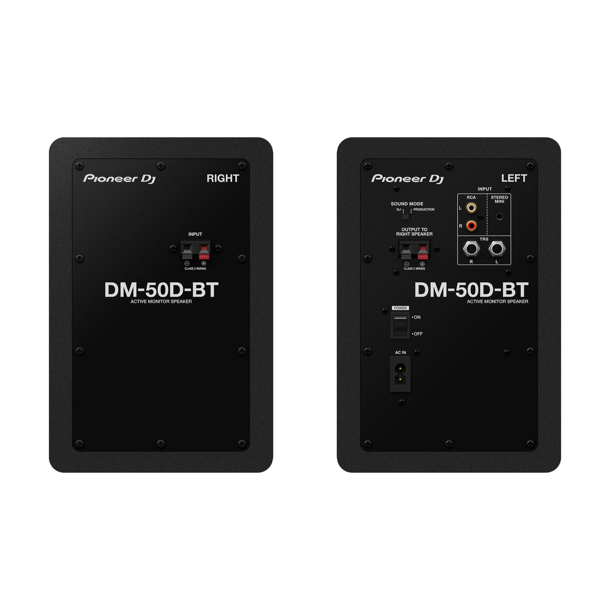 Pioneer DJ DM-50D-BT active speakers, rear connections and settings