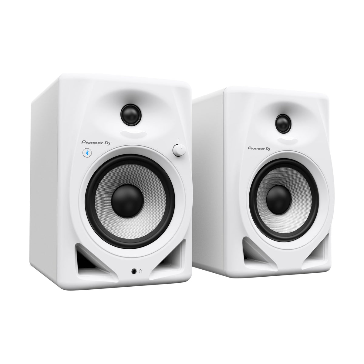 Pioneer DJ DM-50D-BT-W active speakers, angled view of the pair