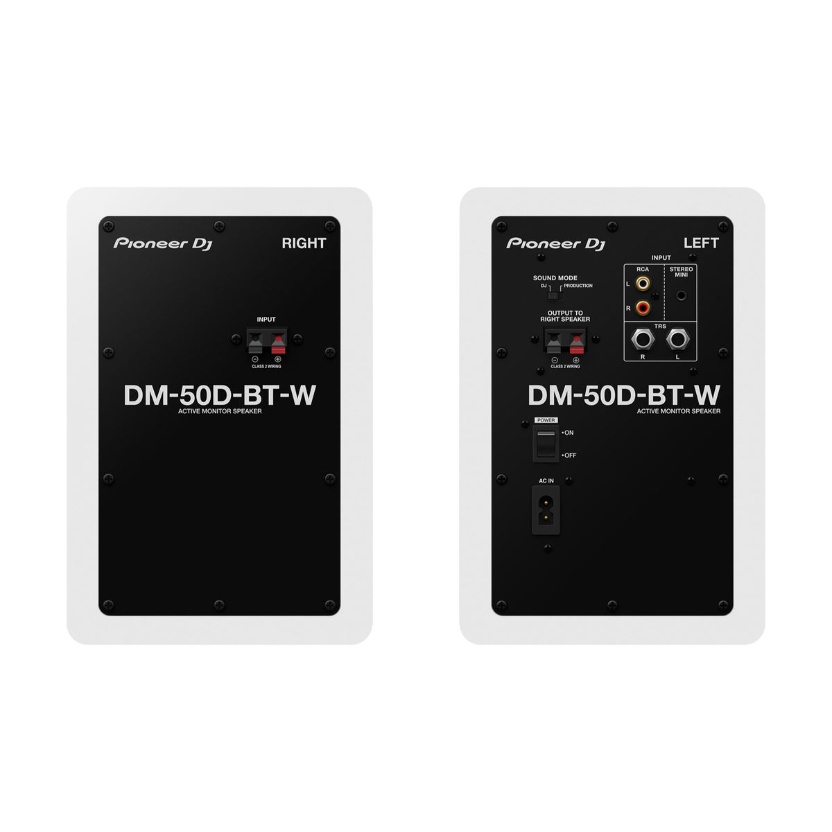 Pioneer DJ DM-50D-BT-W active speakers, rear connections and settings