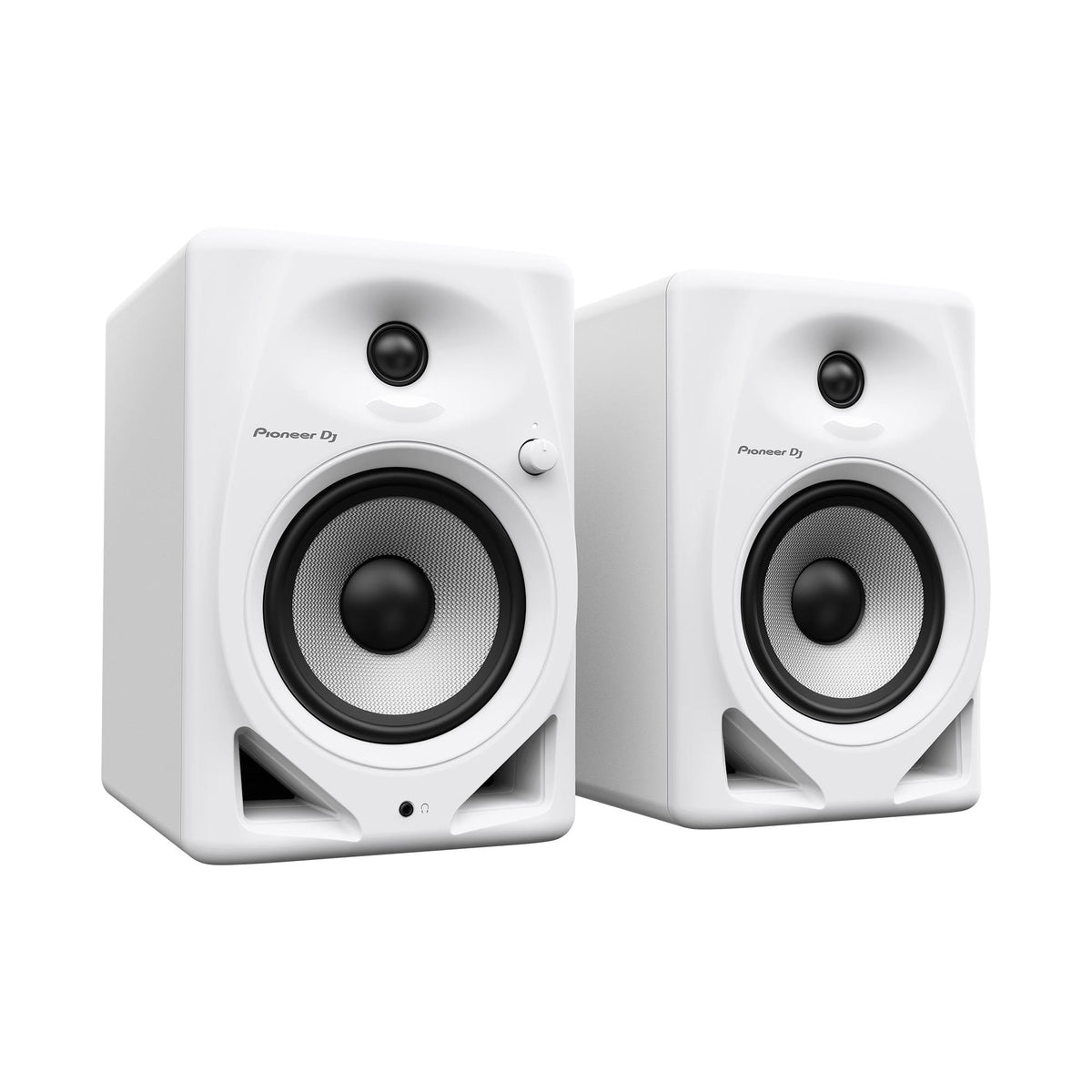 Pioneer DJ DM-50D-W aktyvios garso kolonėlės, balta spalva, bendras vaizdas kampu