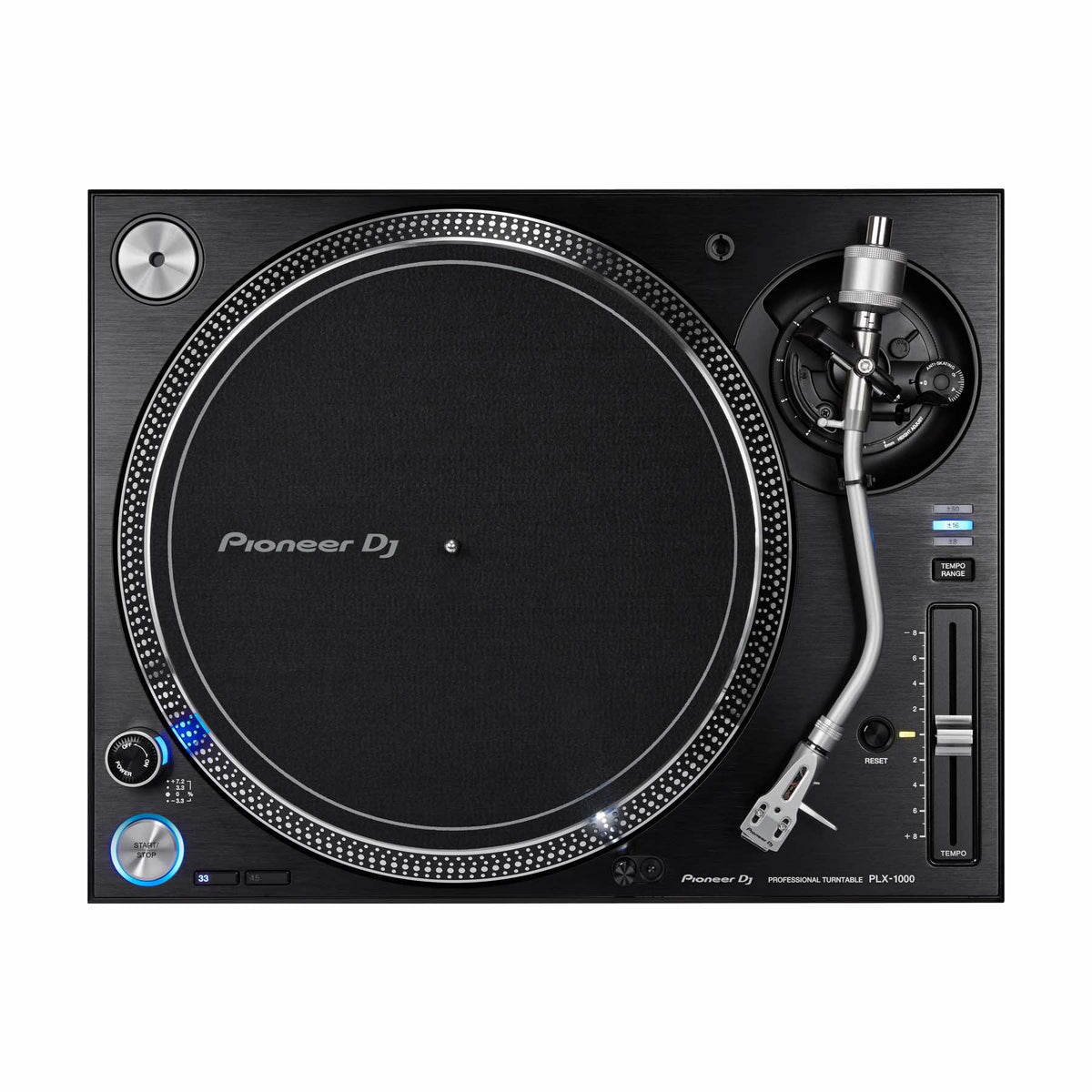 Pioneer DJ PLX-1000 turntable, top controls and tonearm