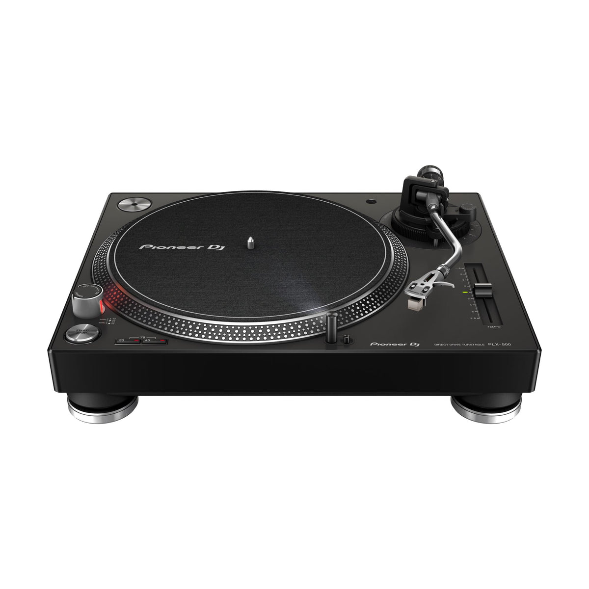 Pioneer DJ PLX-500-K patefonas, juodas variantas iš priekio