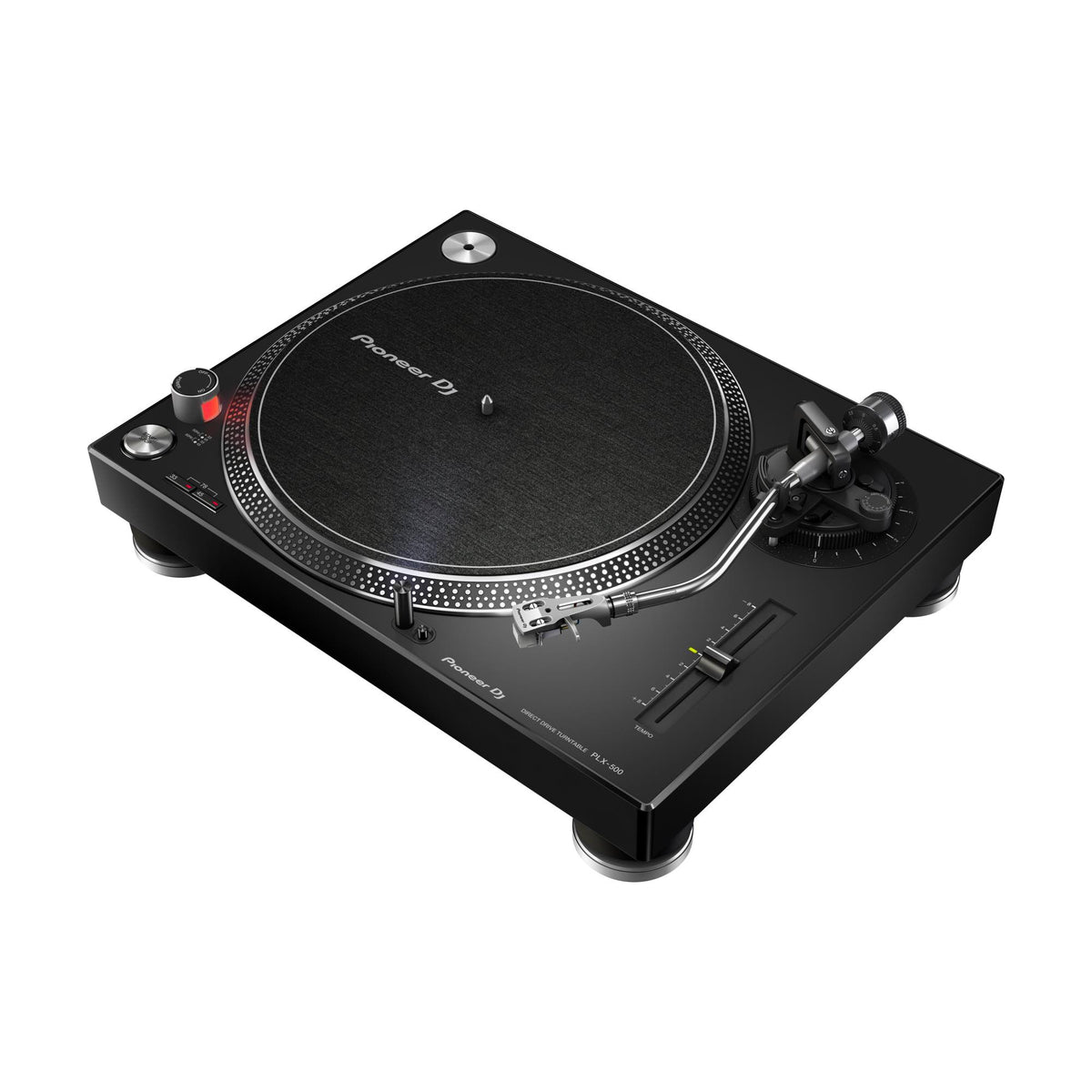 Pioneer DJ PLX-500-K turntable, black finish, angled overview