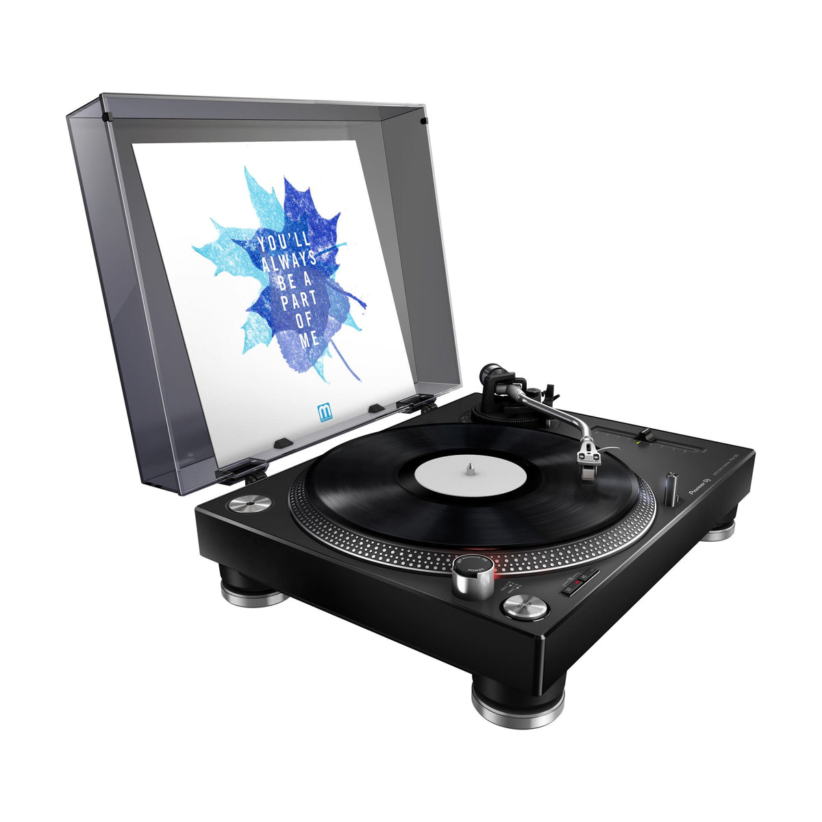 Pioneer DJ PLX-500-K turntable, black finish with raised dust cover; record and sleeve not included
