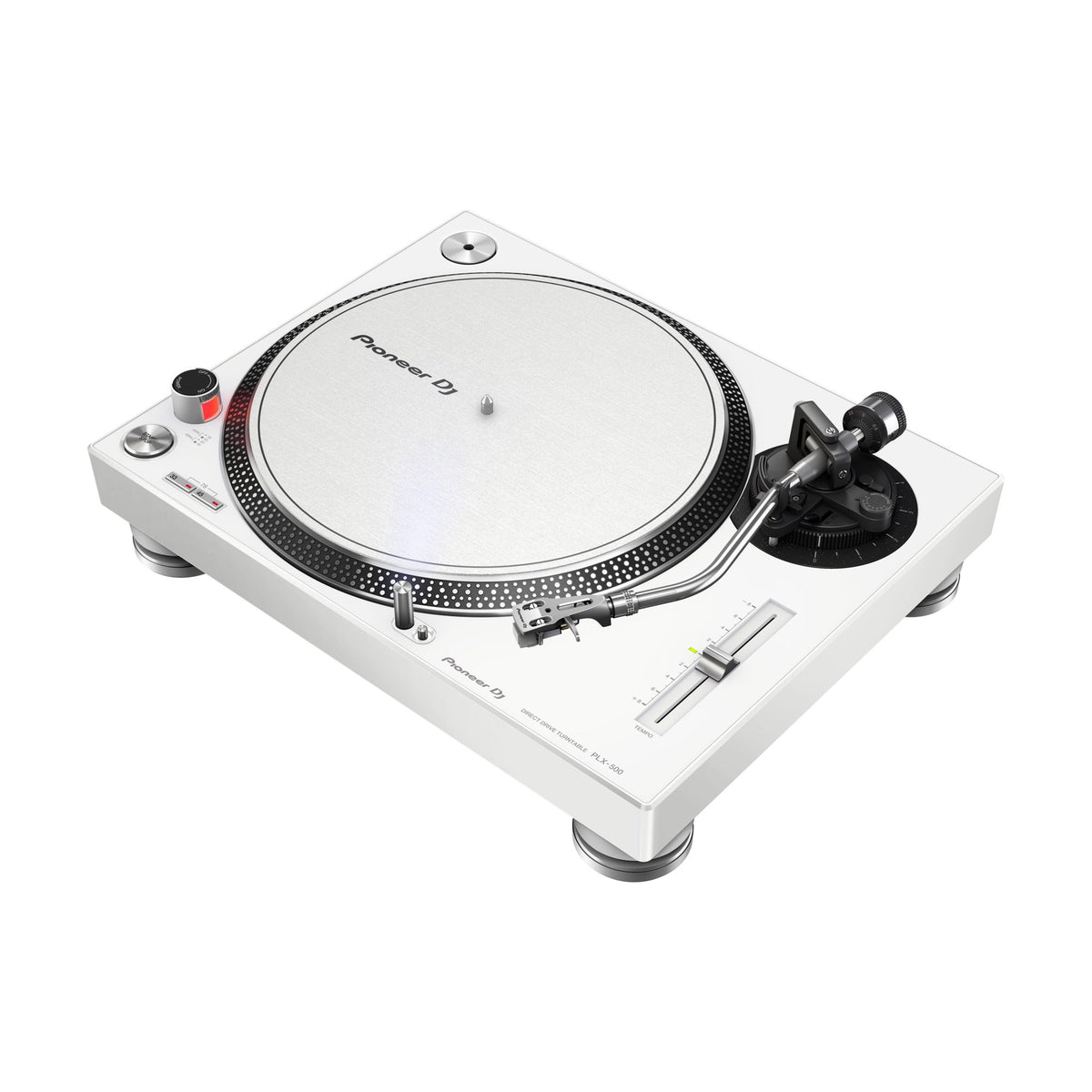 Pioneer DJ PLX-500-W turntable, white finish, angled overview