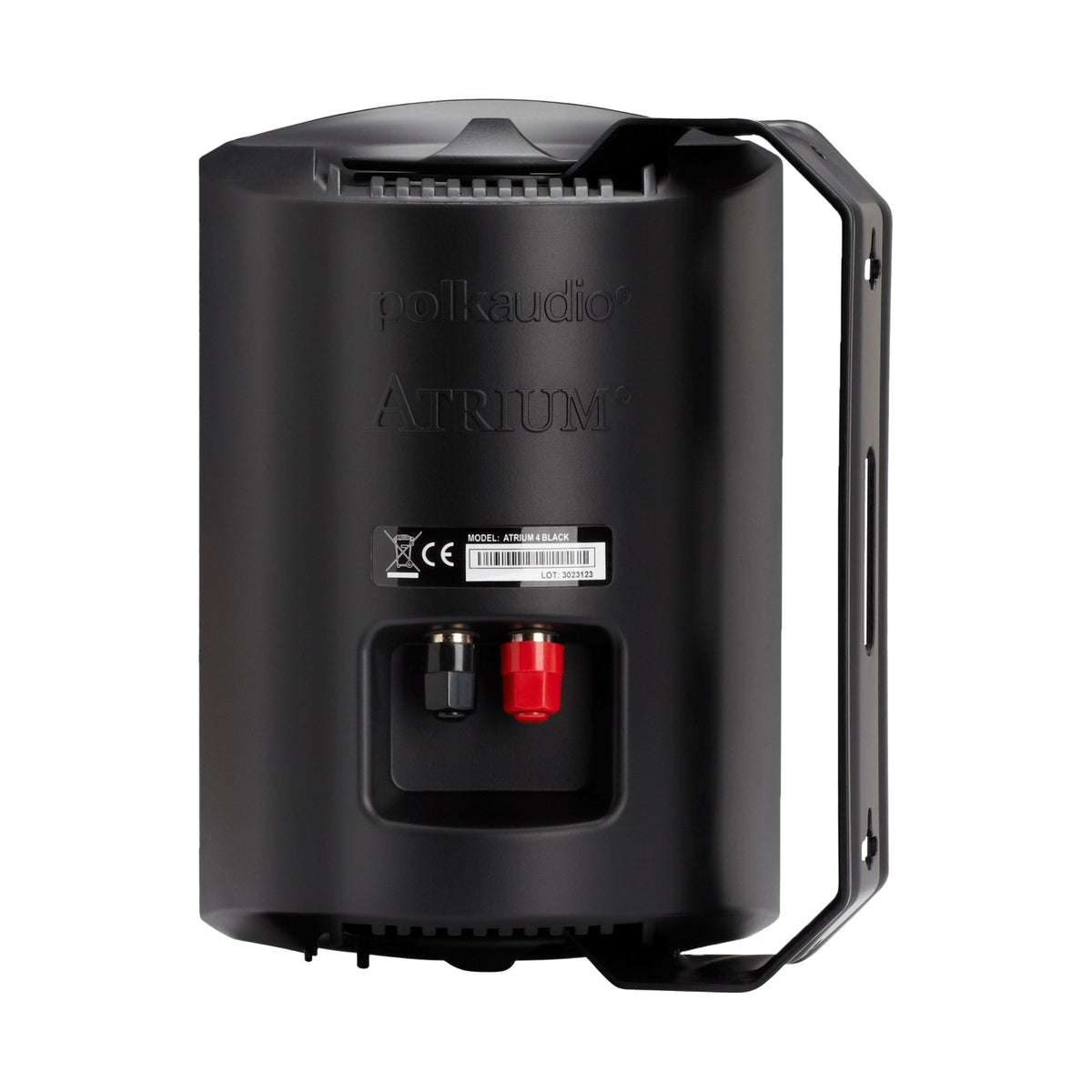 Polk Audio Atrium 4 juodos spalvos lauko garso kolonėlė, galinė pusė ir terminalai