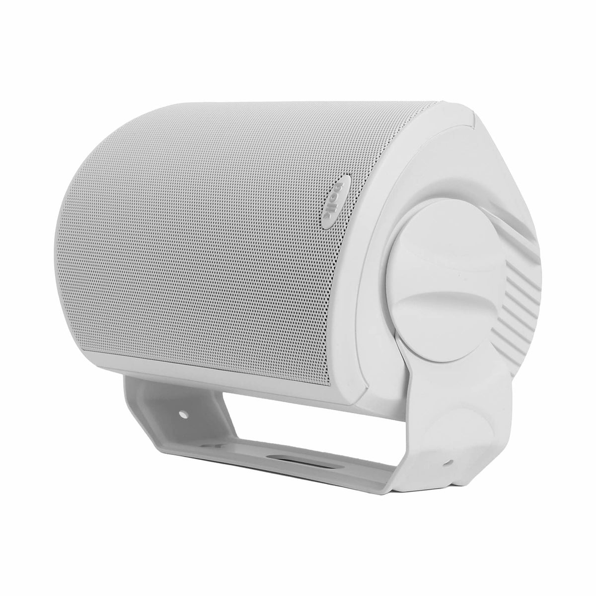 Polk Audio Atrium 4 baltos spalvos lauko garso kolonėlė, šonas ir laikiklio reguliavimo rankenėlė