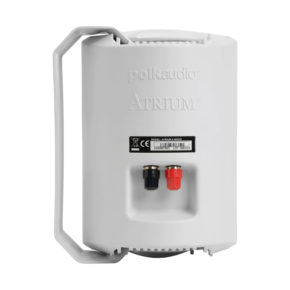 Polk Audio Atrium 4 baltos spalvos lauko garso kolonėlė, galinė pusė ir terminalai
