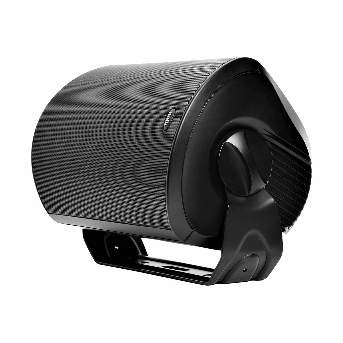 Polk Audio Atrium 8 SDI juodos spalvos lauko garso kolonėlė, vaizdas kampu su laikikliu