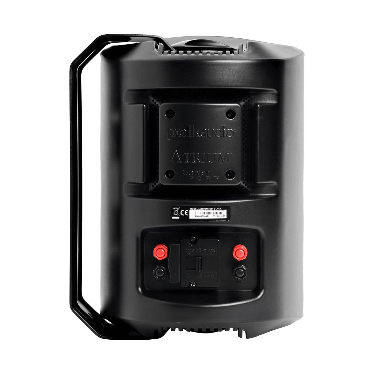 Polk Audio Atrium 8 SDI juodos spalvos lauko garso kolonėlė, galinė pusė su stereo režimo jungikliu