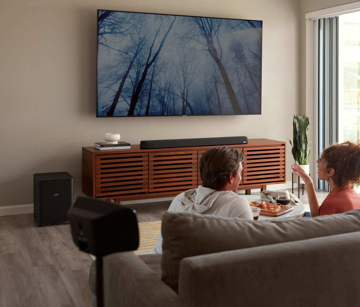 Polk Audio MagniFi Max AX SR Soundbar System, system in a living room