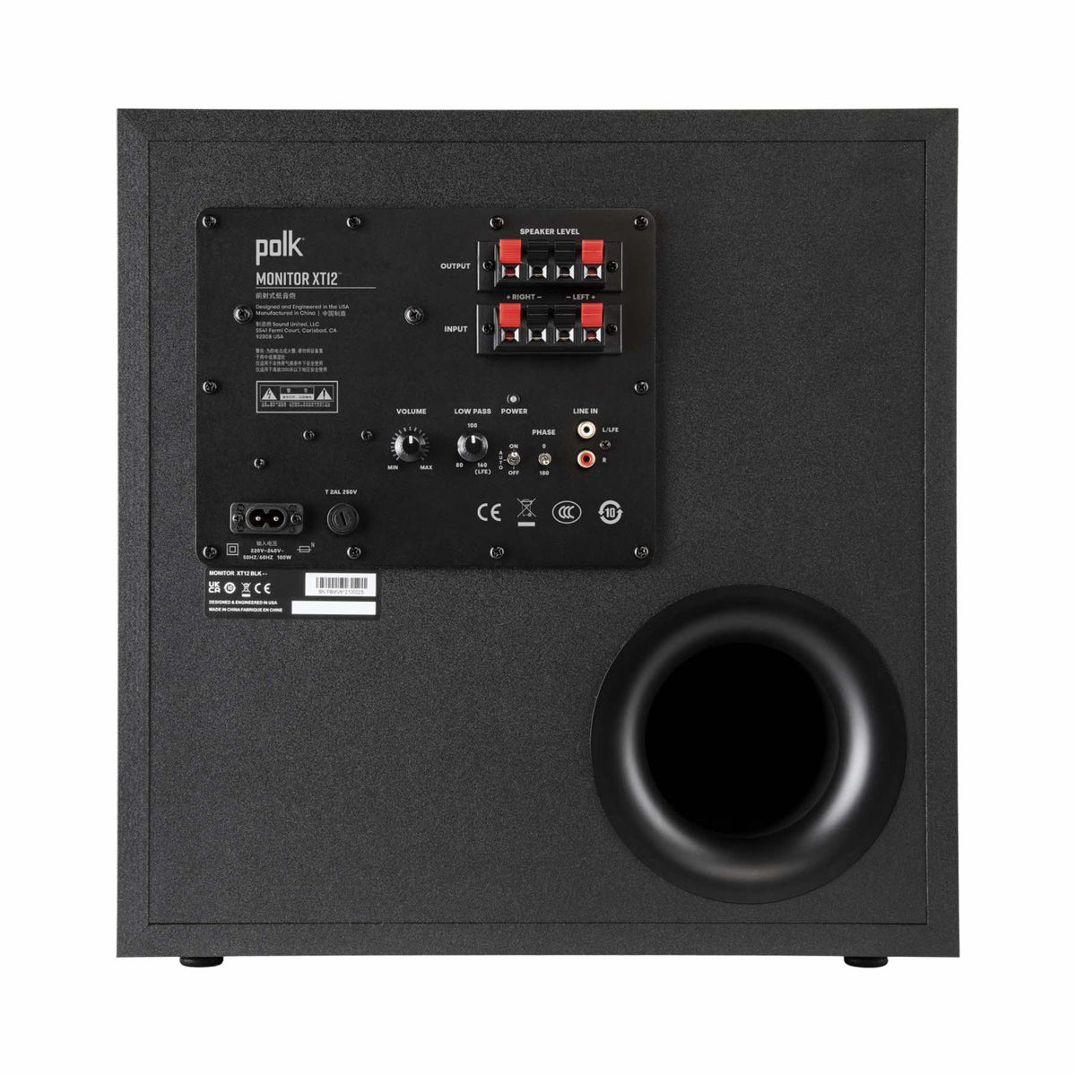 Polk Audio Monitor XT12 Powered Subwoofer, rear view with connections