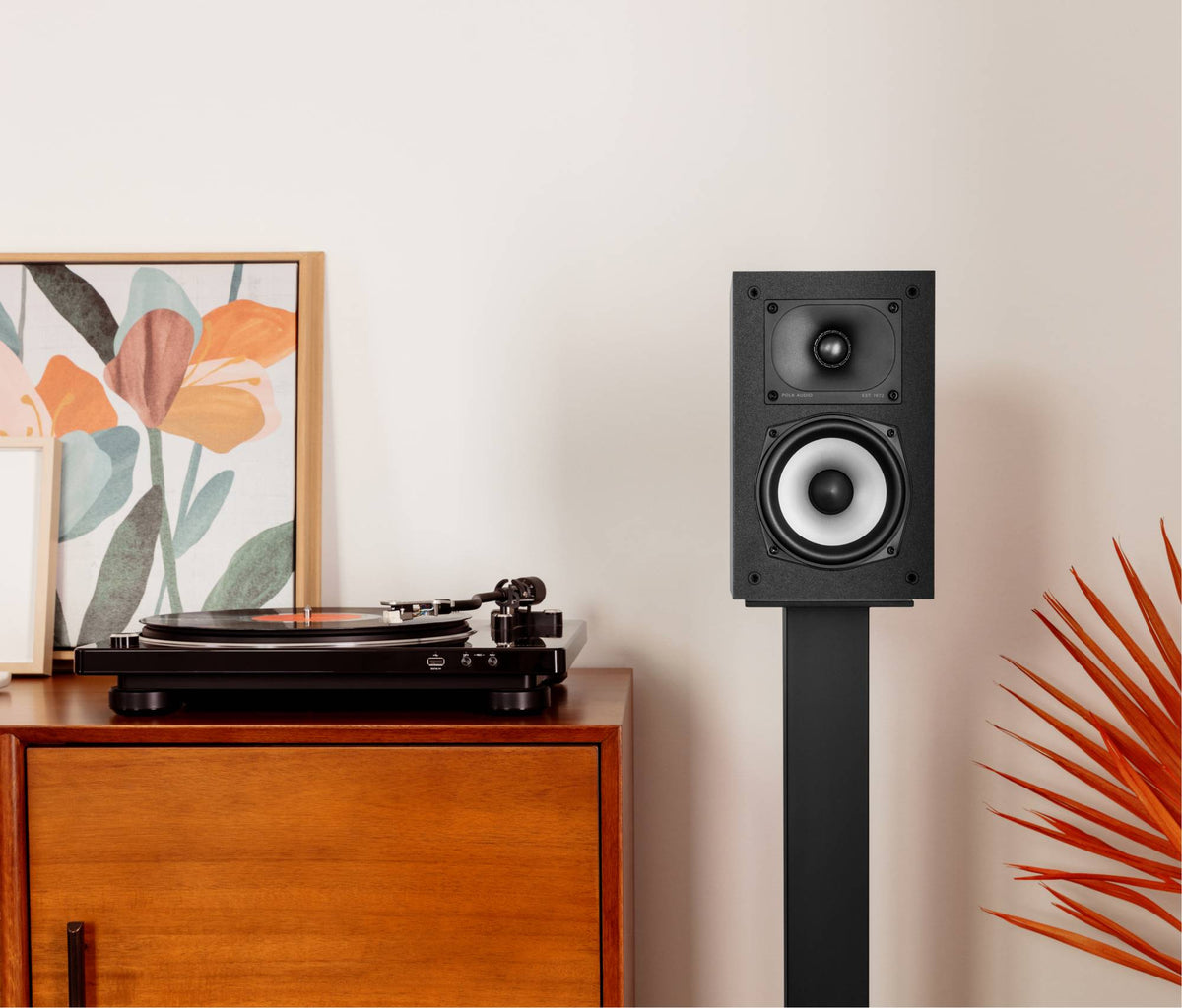 Polk Audio Monitor XT15 lentyninė kolonėlė prie patefono