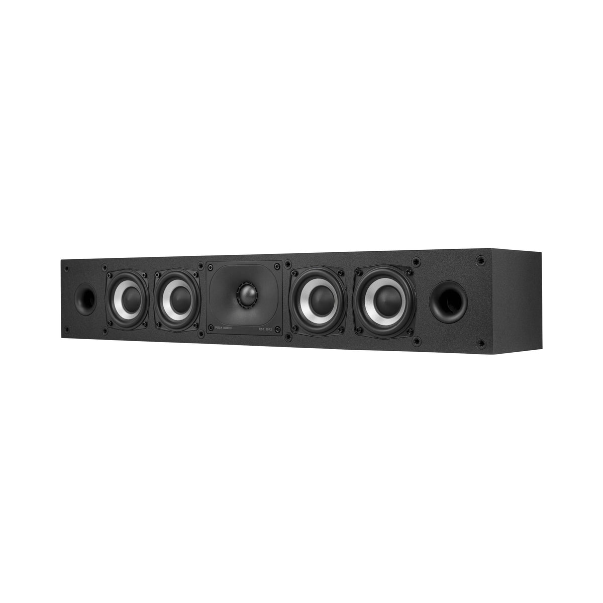 Polk Audio Monitor XT35 centrinė kolonėlė, vaizdas iš priekio kampu, be apsauginių grotelių