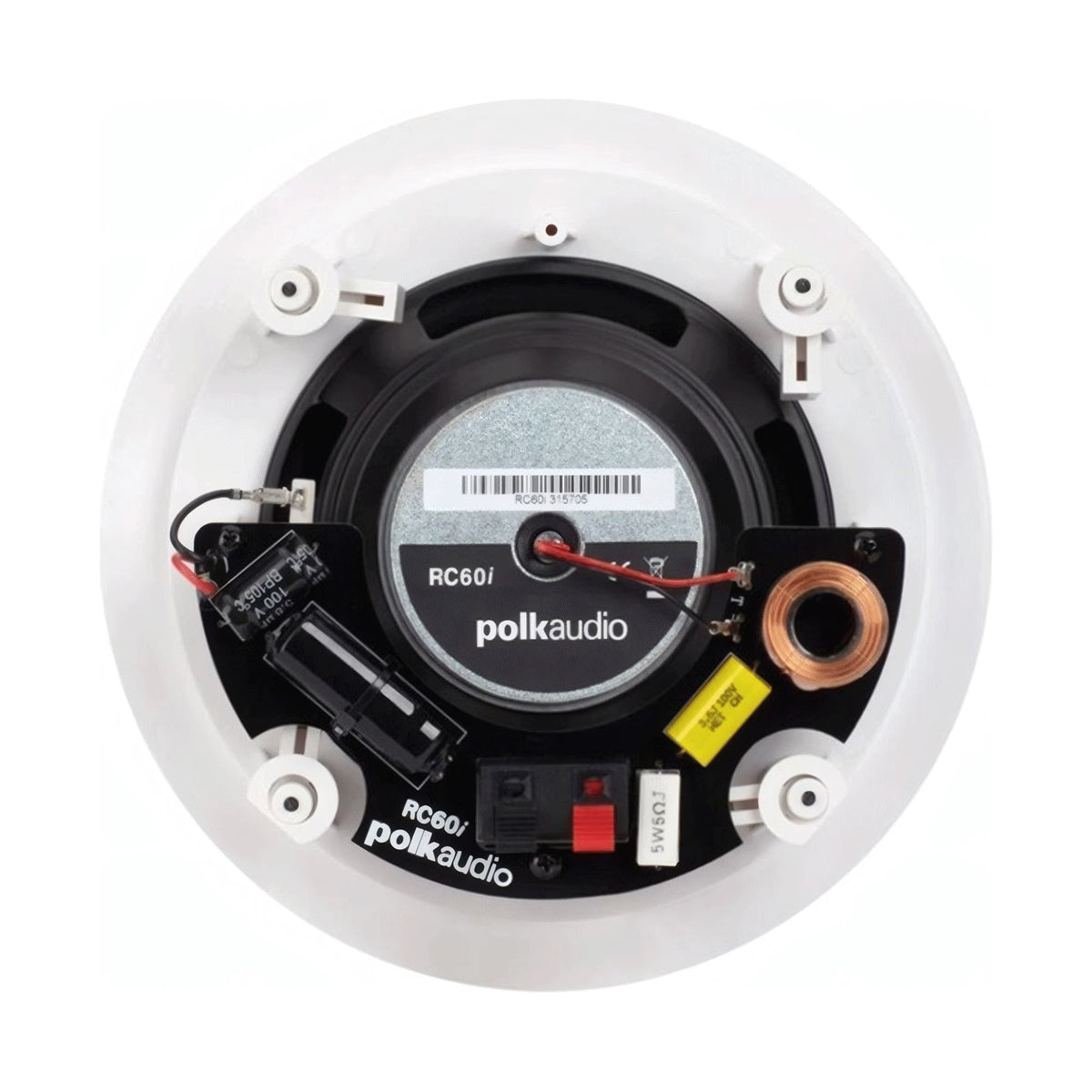 Polk Audio RC60i lubinė kolonėlė, galinė dalis ir prijungimo spaustukai