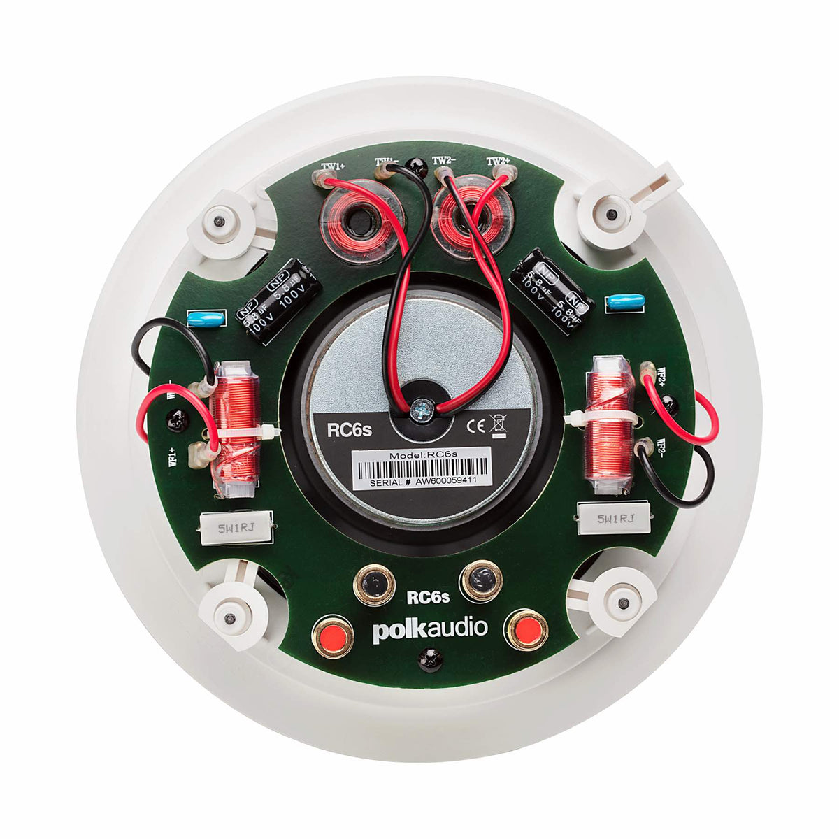 Polk Audio RC6S lubinė kolonėlė, galinė dalis ir prijungimo spaustukai