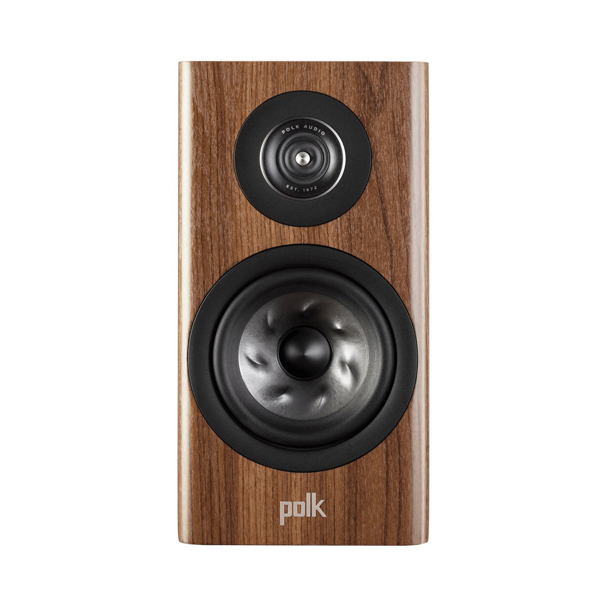Polk Audio Reserve R100 riešutmedžio apdailos lentyninė kolonėlė, priekis be grotelių