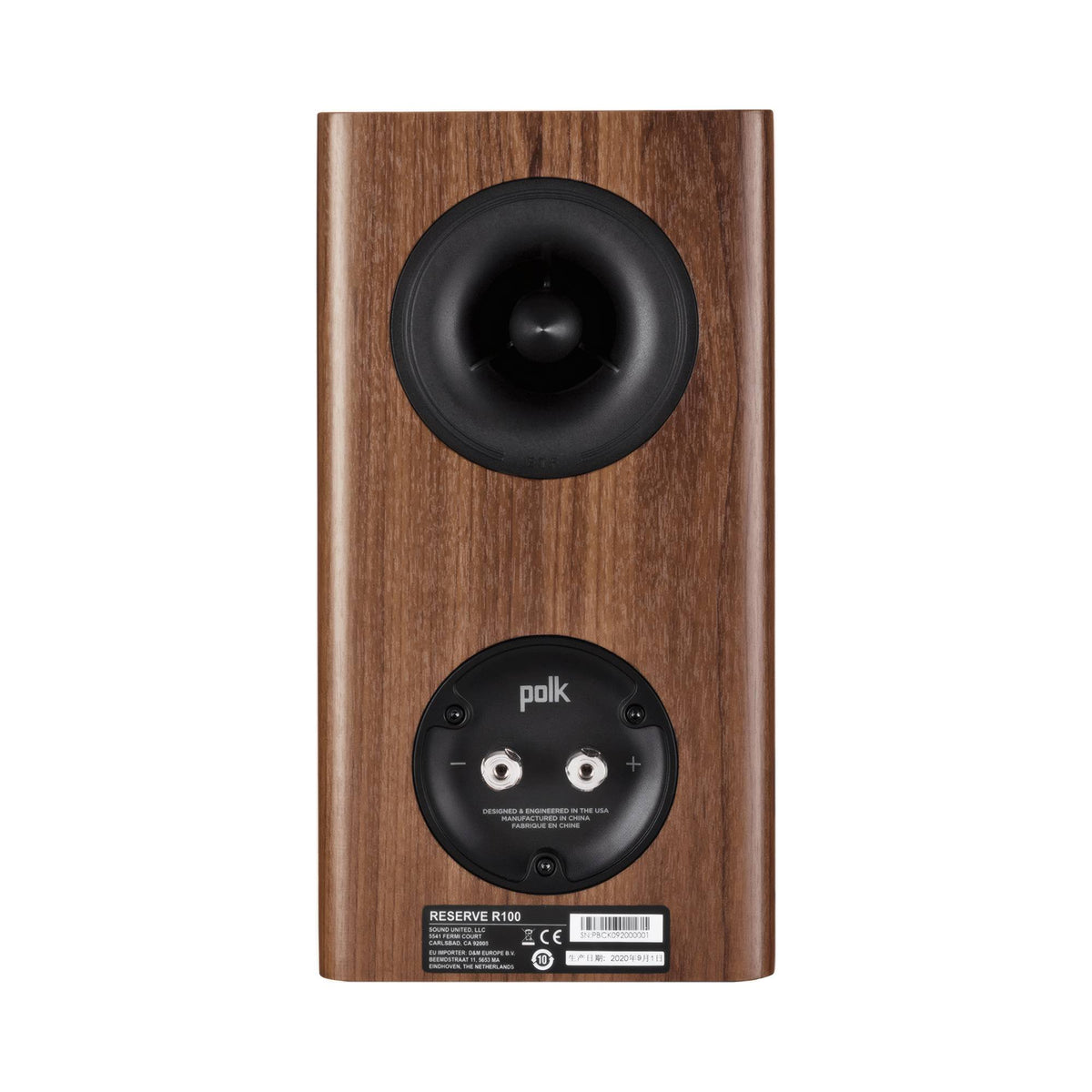 Polk Audio Reserve R100 riešutmedžio apdailos lentyninė kolonėlė, galinė pusė