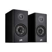 Polk Audio Reserve R200 black bookshelf speaker, pair at an angle without grilles
