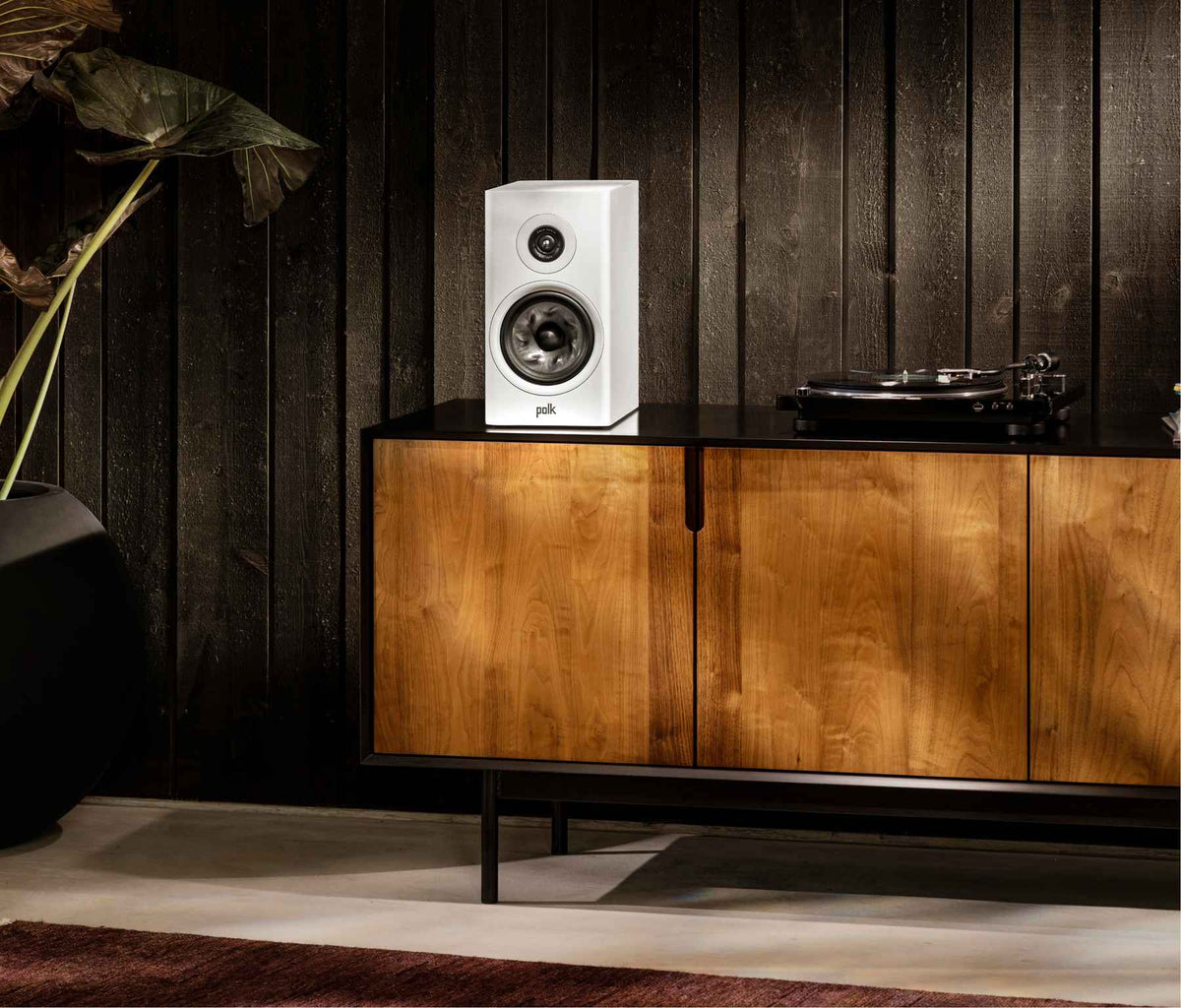 Polk Audio Reserve R200 white bookshelf speaker, in a room