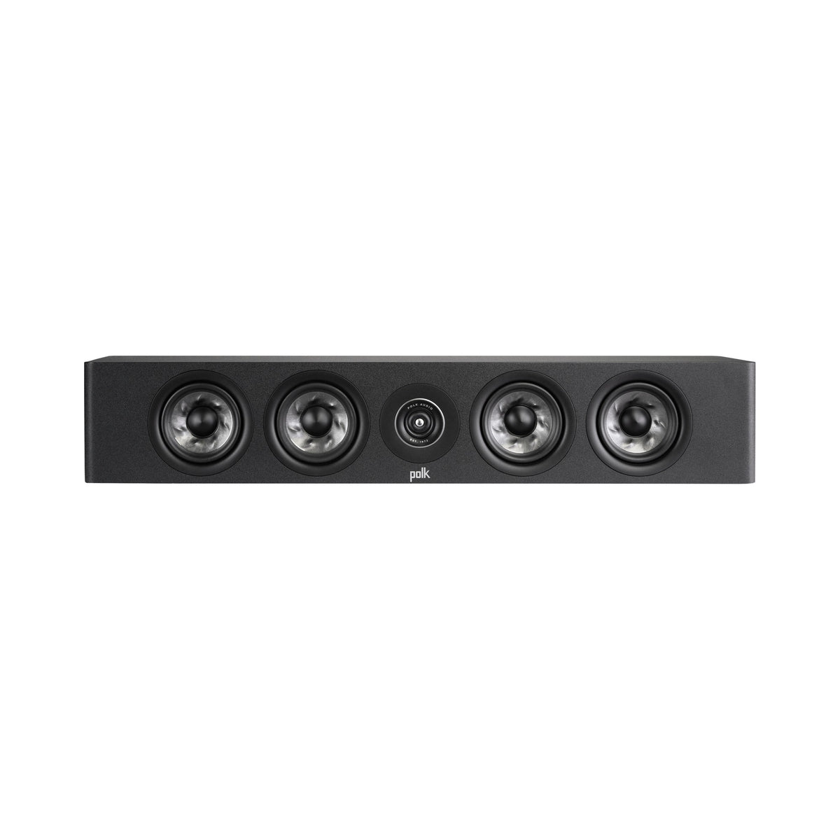 Polk Audio Reserve R350 black center speaker, front view without grilles