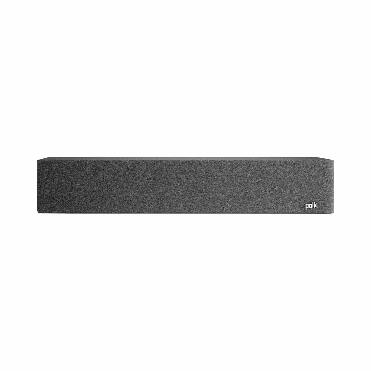 Polk Audio Reserve R350 black center speaker, front view with grilles