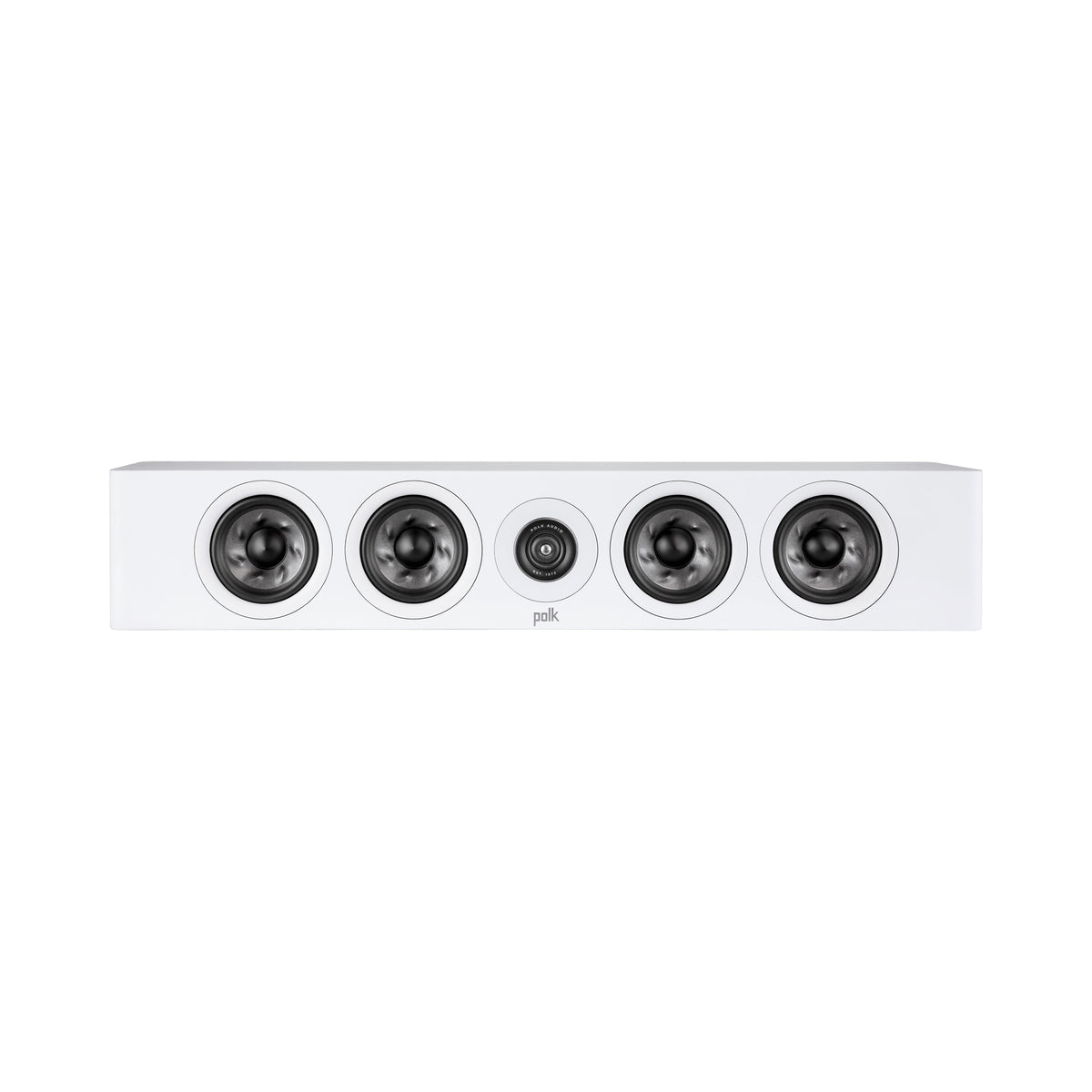 Polk Audio Reserve R350 white center speaker, front view without grilles