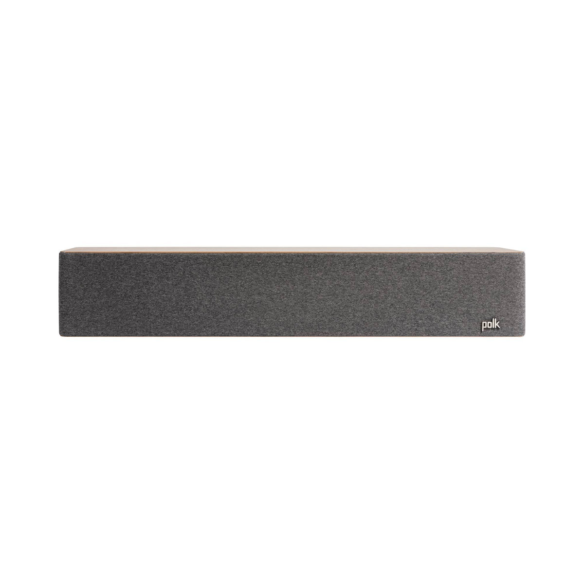 Polk Audio Reserve R350 walnut center speaker, front view with grilles