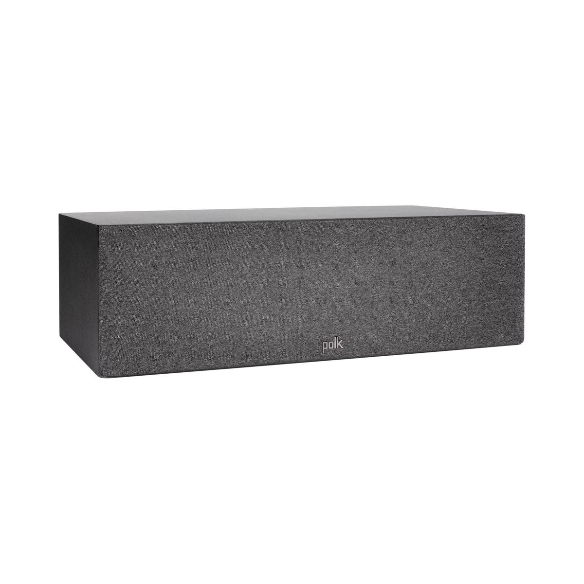 Polk Audio Reserve R400 juodos spalvos centrinė kolonėlė, vaizdas kampu su grotelėmis